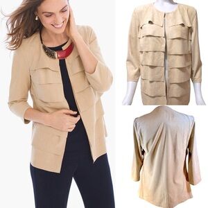 Chico’s Travelers Jacket Tiered Sueded Arabian Camel Size Small Chico’s 0